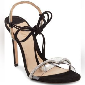 Schutz black tie rhinestone heeled sandal
